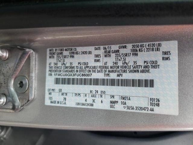 Photo 10 from auction – 2015 FORD ESCAPE SE with VIN 1FMCU0GX3FUC86007