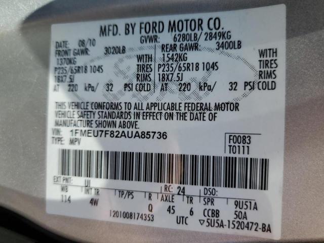 Photo 10 from auction – 2010 FORD EXPLORER L with VIN 1FMEU7F82AUA85736