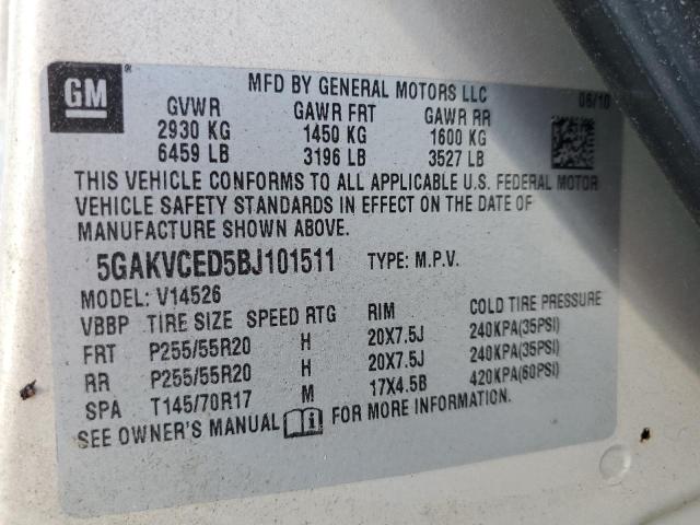 Photo 10 from auction – 2011 BUICK ENCLAVE CX with VIN 5GAKVCED5BJ101511