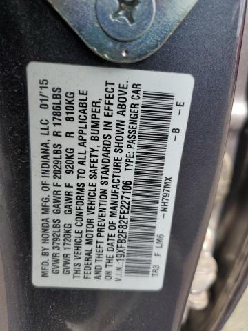 Photo 10 from auction – 2015 HONDA CIVIC EX with VIN 19XFB2F82FE227106
