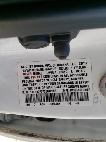 Photo 10 from auction – 2012 HONDA CIVIC LX with VIN 19XFB2F57CE042003