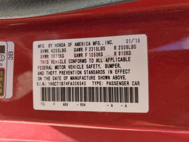 Photo 10 from auction – 2015 HONDA ACCORD EX with VIN 1HGCT1B74FA006540