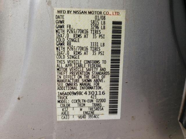 Photo 10 from auction – 2008 NISSAN FRONTIER C with VIN 1N6AD09W98C430116