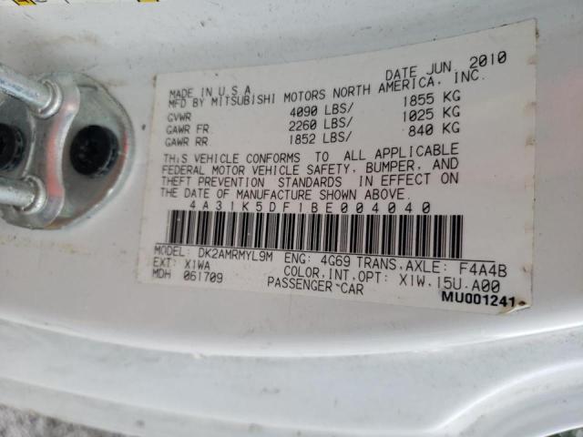 Photo 10 from auction – 2011 MITSUBISHI ECLIPSE GS with VIN 4A31K5DF1BE004040