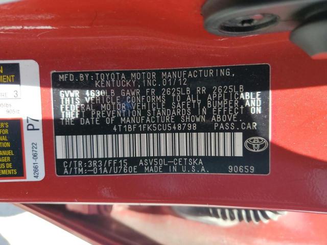 Photo 10 from auction – 2012 TOYOTA CAMRY BASE with VIN 4T1BF1FK5CU548798