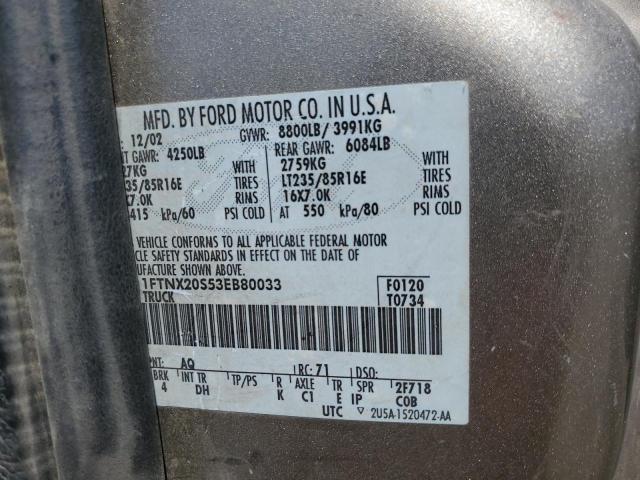 Photo 10 from auction – 2003 FORD F250 SUPER with VIN 1FTNX20S53EB80033