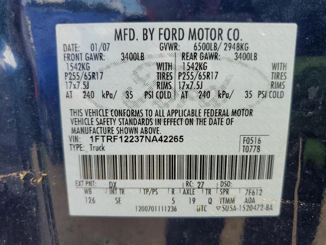 صورة رقم 10 من المزاد - 2007 FORD F150 مع VIN 1FTRF12237NA42265