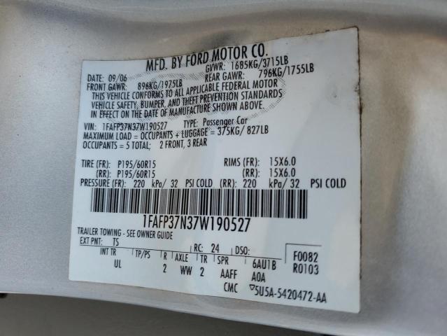 Photo 10 from auction – 2007 FORD FOCUS ZX5 with VIN 1FAFP37N37W190527