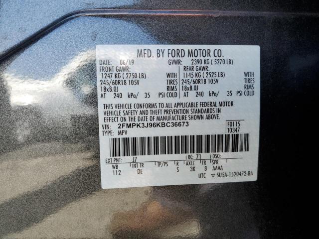 Photo 10 from auction – 2019 FORD EDGE SEL with VIN 2FMPK3J96KBC36673