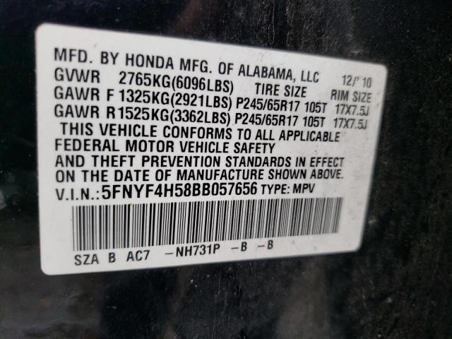 Photo 10 from auction – 2011 HONDA PILOT EXL with VIN 5FNYF4H58BB057656