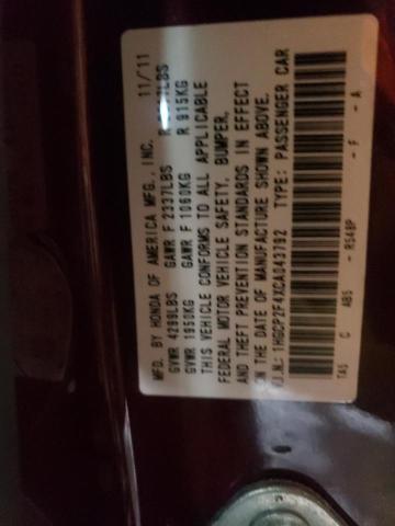 Photo 10 from auction – 2012 HONDA ACCORD LXP with VIN 1HGCP2F4XCA043792
