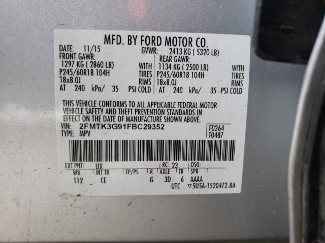 Photo 10 from auction – 2015 FORD EDGE SE with VIN 2FMTK3G91FBC29352