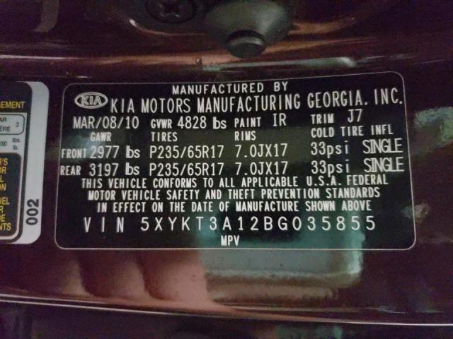 Photo 10 from auction – 2011 KIA SORENTO BA with VIN 5XYKT3A12BG035855