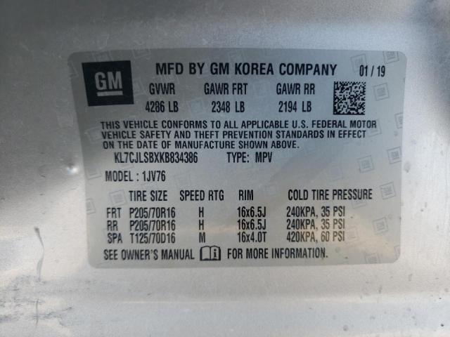 Photo 10 from auction – 2019 CHEVROLET TRAX 1LT with VIN KL7CJLSBXKB834386