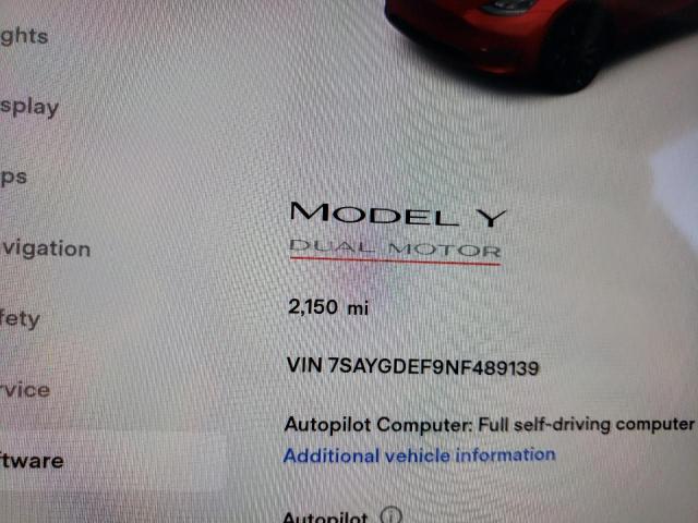 Photo 8 from auction – 2022 TESLA MODEL Y with VIN 7SAYGDEF9NF489139