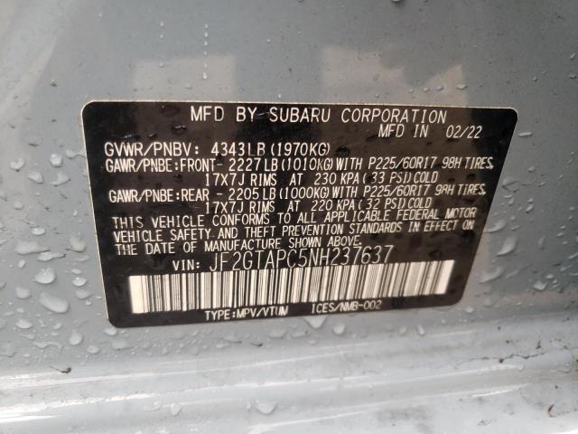 Photo 10 from auction – 2022 SUBARU CROSSTREK with VIN JF2GTAPC5NH237637