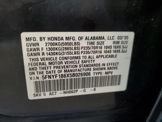 Photo 10 from auction – 2005 HONDA PILOT EXL with VIN 5FNYF186X5B026906