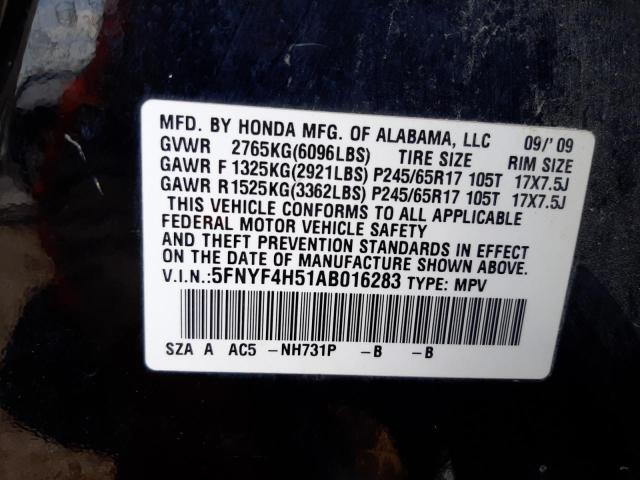 Photo 10 from auction – 2010 HONDA PILOT EXL with VIN 5FNYF4H51AB016283