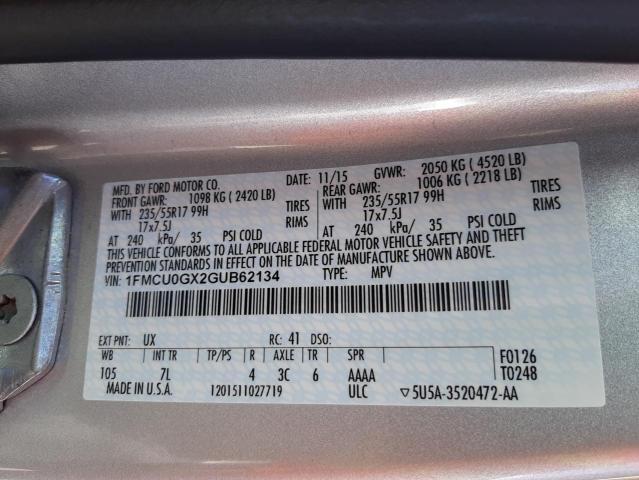 Photo 10 from auction – 2016 FORD ESCAPE SE with VIN 1FMCU0GX2GUB62134