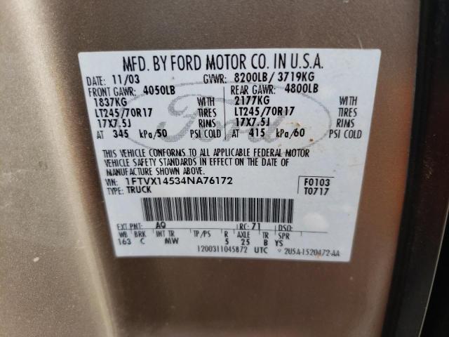 Photo 10 from auction – 2004 FORD F150 with VIN 1FTVX14534NA76172