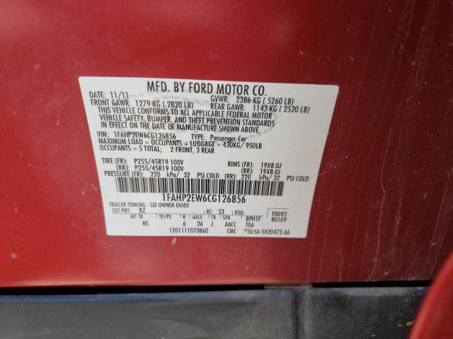 Photo 10 from auction – 2012 FORD TAURUS SEL with VIN 1FAHP2EW6CG126856