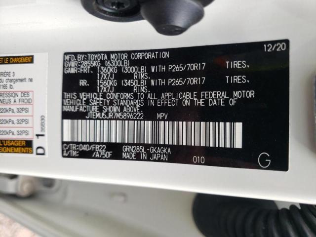 Photo 10 from auction – 2021 TOYOTA 4RUNNER SR with VIN JTEMU5JR7M5896222