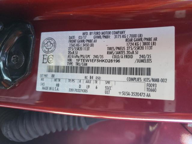 Photo 10 from auction – 2017 FORD F150 SUPER with VIN 1FTEW1EF5HKD28196
