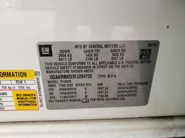 Photo 10 from auction – 2015 BUICK ENCLAVE with VIN 5GAKRBKD3FJ284755