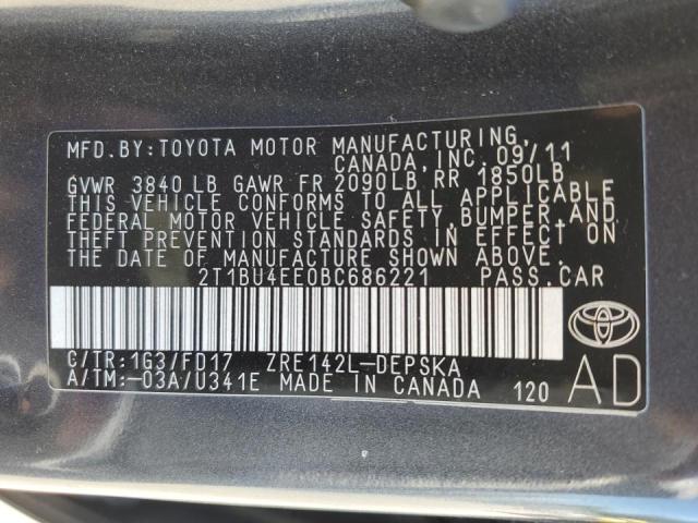Photo 10 from auction – 2011 TOYOTA COROLLA BA with VIN 2T1BU4EE0BC686221
