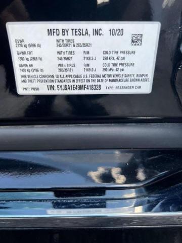 Photo 10 from auction – 2021 TESLA MODEL S with VIN 5YJSA1E49MF418328