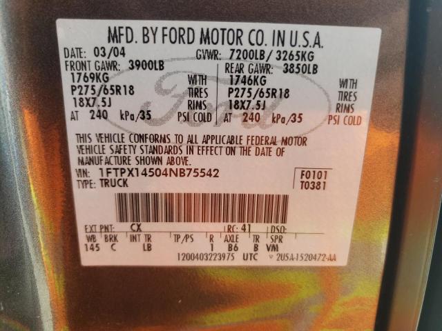 Photo 10 from auction – 2004 FORD F150 with VIN 1FTPX14504NB75542
