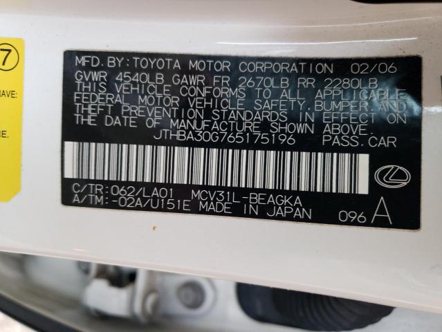 Photo 10 from auction – 2006 LEXUS ES 330 with VIN JTHBA30G765175196