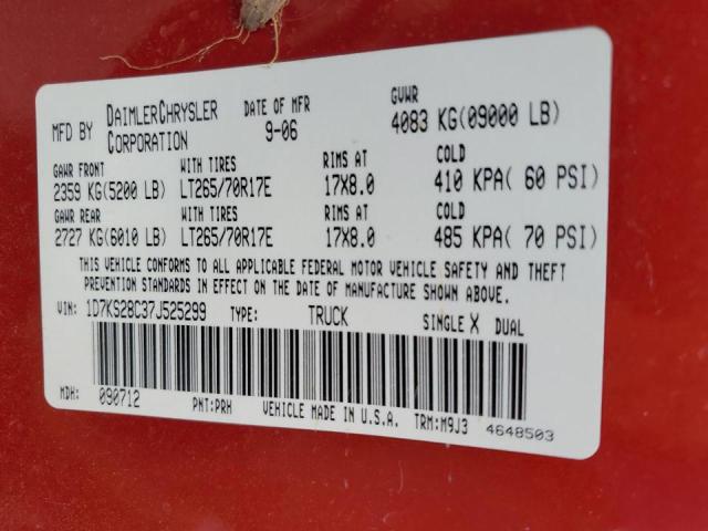 Photo 10 from auction – 2007 DODGE RAM 2500 S with VIN 1D7KS28C37J525299