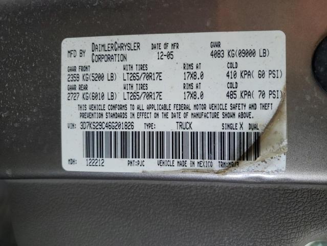 Photo 10 from auction – 2006 DODGE RAM 2500 with VIN 3D7KS29C46G201826