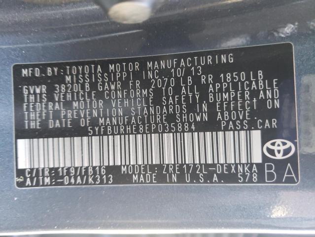 Photo 10 from auction – 2014 TOYOTA COROLLA L with VIN 5YFBURHE8EP035884