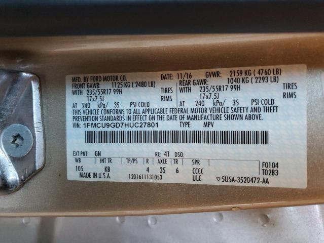 Photo 10 from auction – 2017 FORD ESCAPE SE with VIN 1FMCU9GD7HUC27801