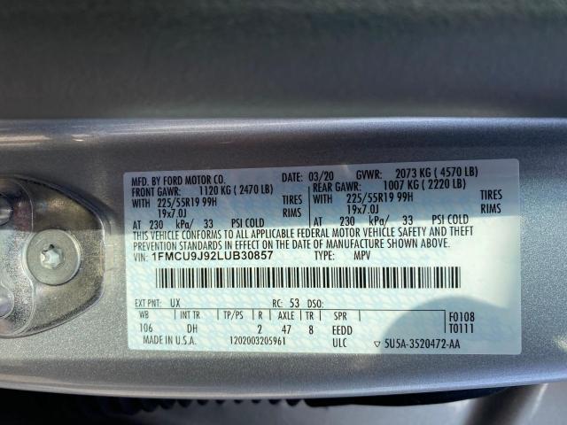 Photo 10 from auction – 2020 FORD ESCAPE TIT with VIN 1FMCU9J92LUB30857