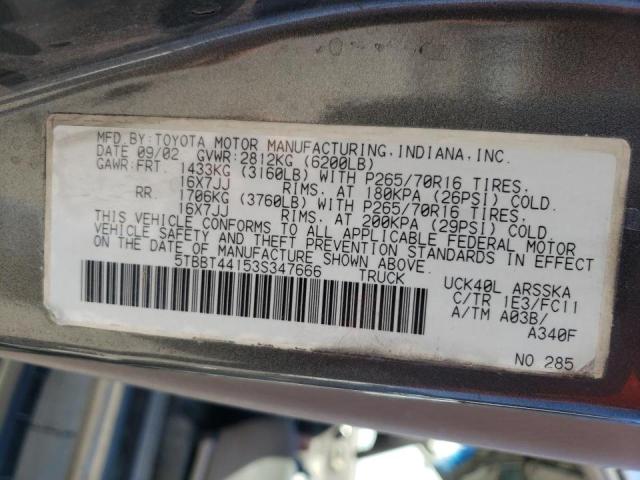 Photo 10 from auction – 2003 TOYOTA TUNDRA ACC with VIN 5TBBT44153S347666