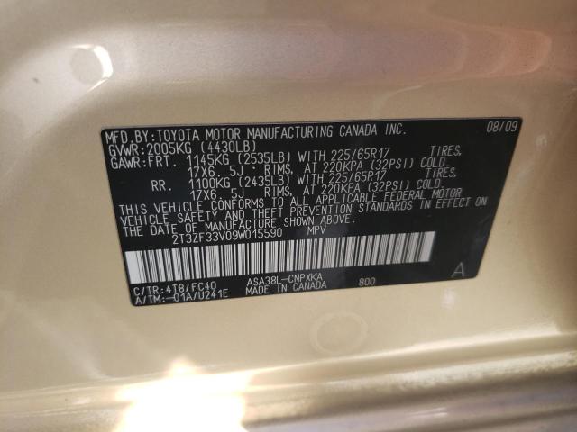 Photo 10 from auction – 2009 TOYOTA RAV4 with VIN 2T3ZF33V09W015590