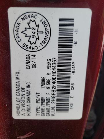 Photo 10 from auction – 2014 HONDA CIVIC LX with VIN 2HGFB2F40EH044367