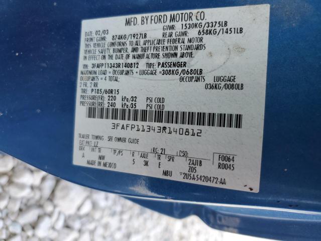 Photo 10 from auction – 2003 FORD ESCORT ZX2 with VIN 3FAFP11343R140812