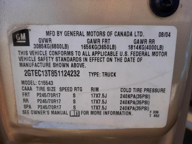 Photo 10 from auction – 2005 GMC NEW SIERRA with VIN 2GTEC13T851124232