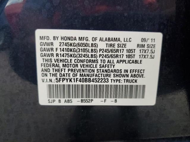 Photo 10 from auction – 2011 HONDA RIDGELINE with VIN 5FPYK1F40BB452233