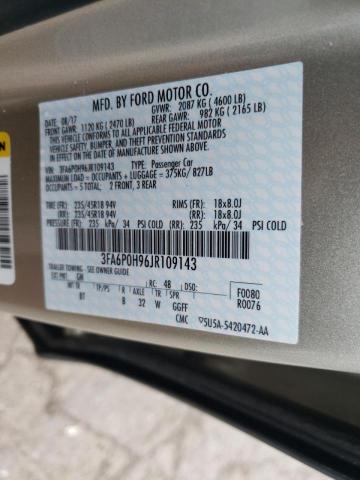 Photo 10 from auction – 2018 FORD FUSION SE with VIN 3FA6P0H96JR109143