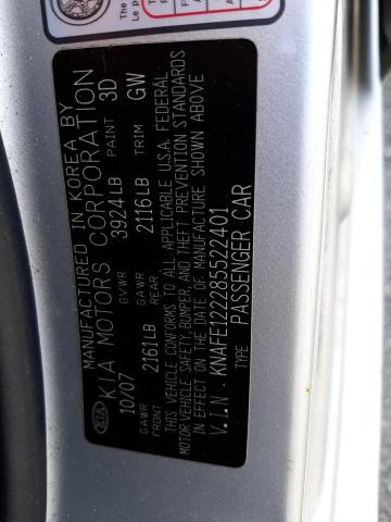 Photo 10 from auction – 2008 KIA SPECTRA EX with VIN KNAFE122285522401