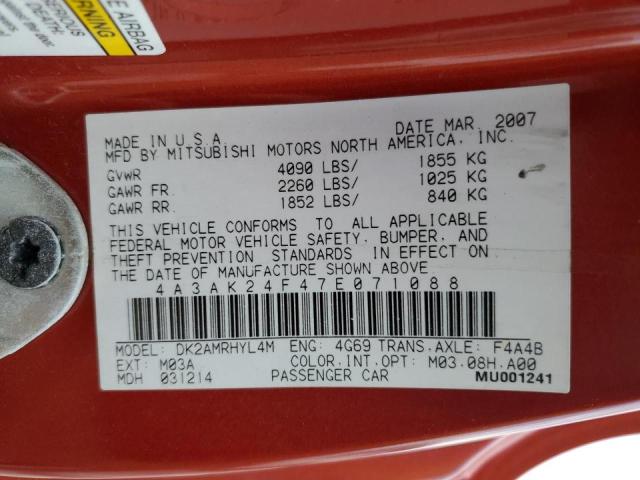 Photo 10 from auction – 2007 MITSUBISHI ECLIPSE GS with VIN 4A3AK24F47E071088