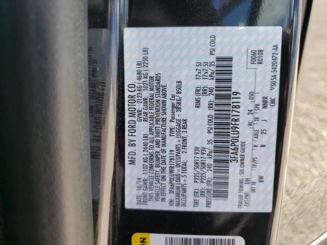 Photo 10 from auction – 2015 FORD FUSION SE with VIN 3FA6P0LU9FR178119