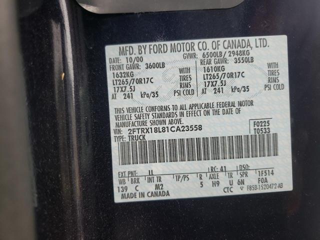 Photo 10 from auction – 2001 FORD F150 with VIN 2FTRX18L81CA23558