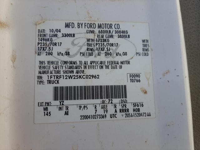 Photo 10 from auction – 2005 FORD F150 with VIN 1FTRF12W25KC02962