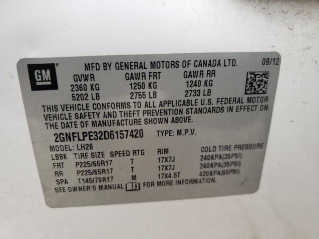Photo 10 from auction – 2013 CHEVROLET EQUINOX LT with VIN 2GNFLPE32D6157420